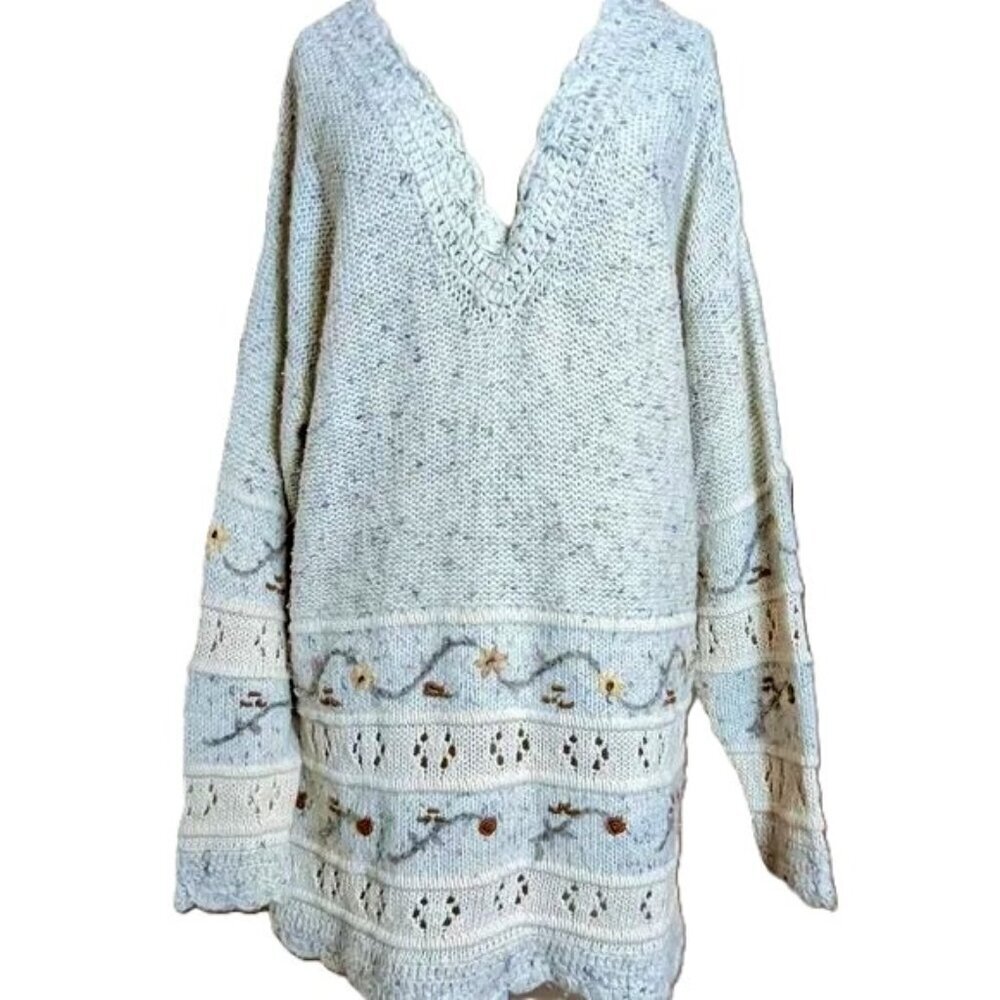 Vintage Cashmere Angora Sweater‎ Embroidery Cottage Core KB & Co Fisherman Core